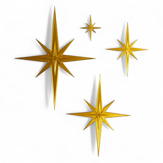 Mid Century Modern Vintage Style Starbursts 4 Piece Set Wall Decor