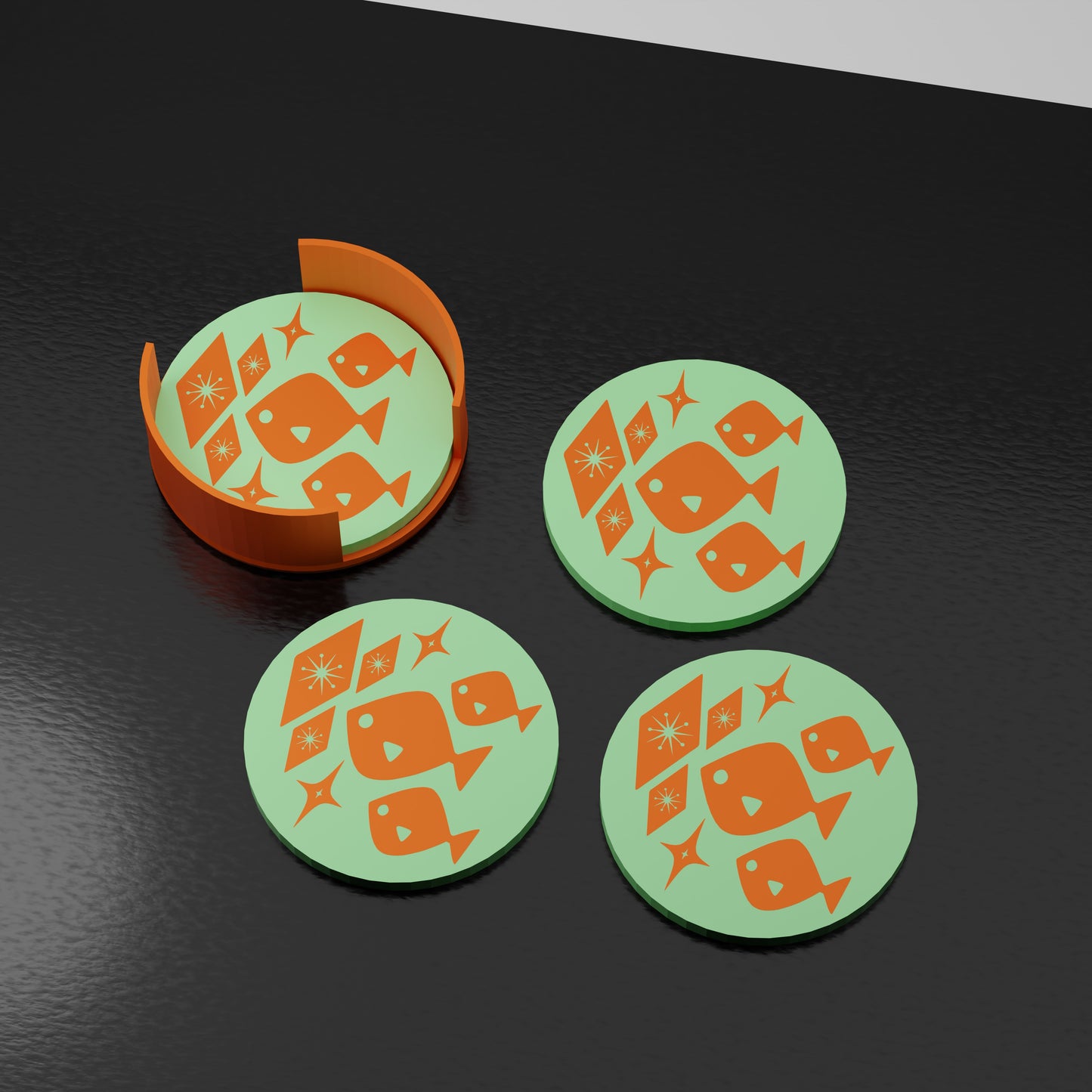 Atomic Fish Retro Coaster Set of 4