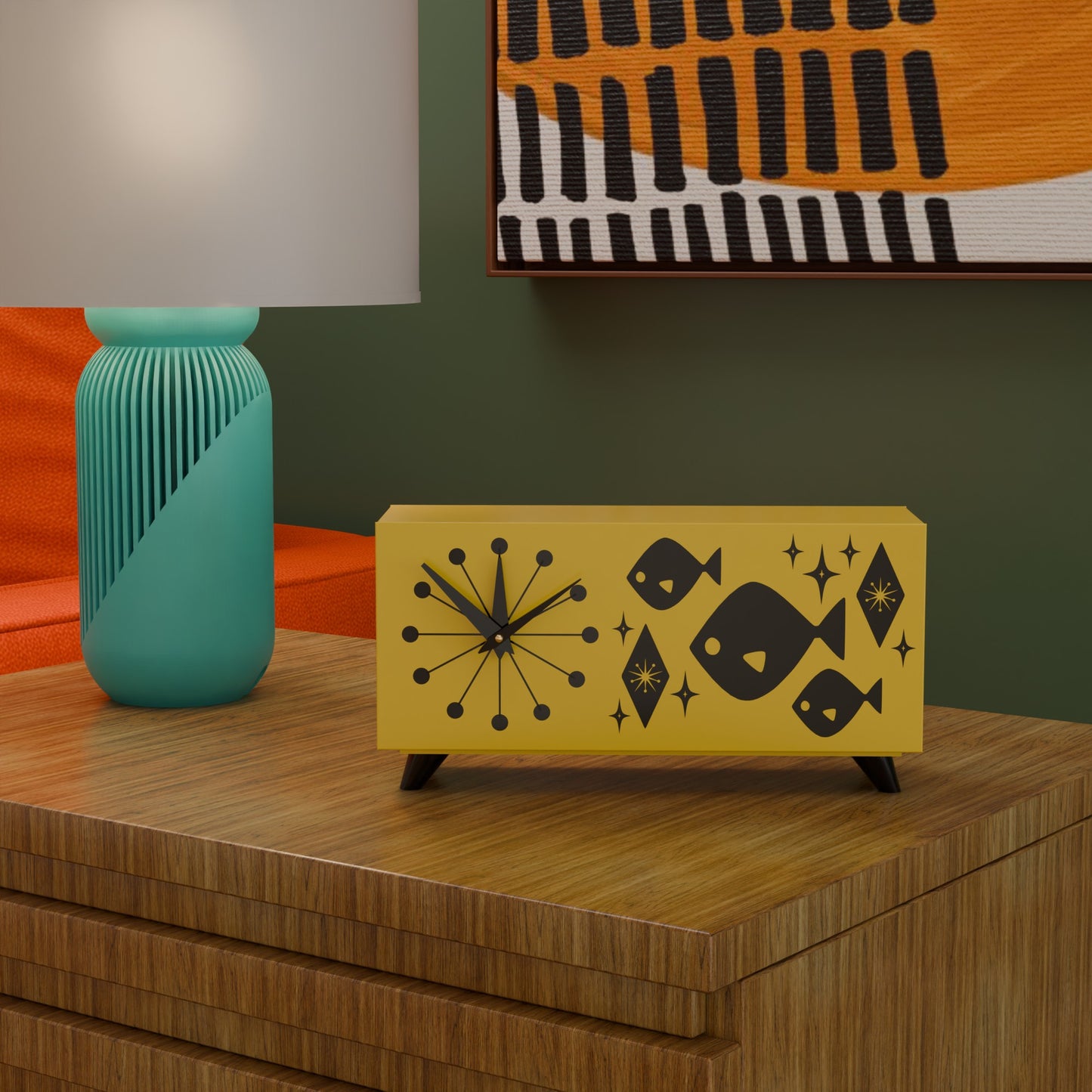 Atomic Fish Mid-Century Modern Atomic Space-Age Clock