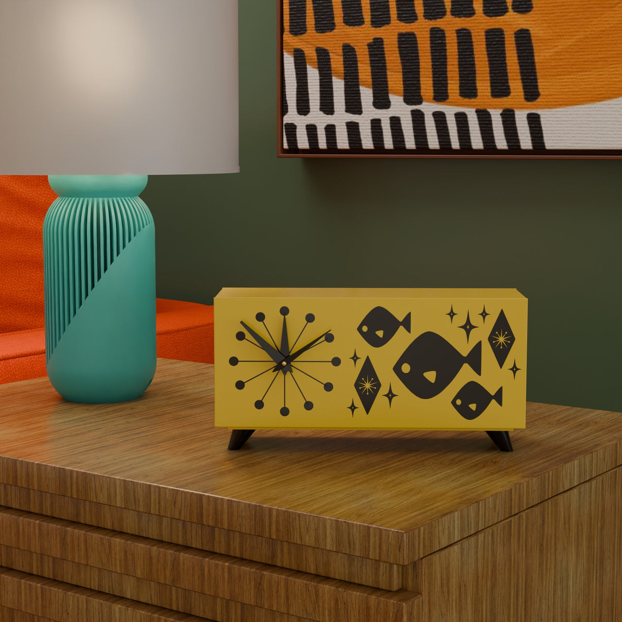 Atomic Fish Mid-Century Modern Atomic Space-Age Clock