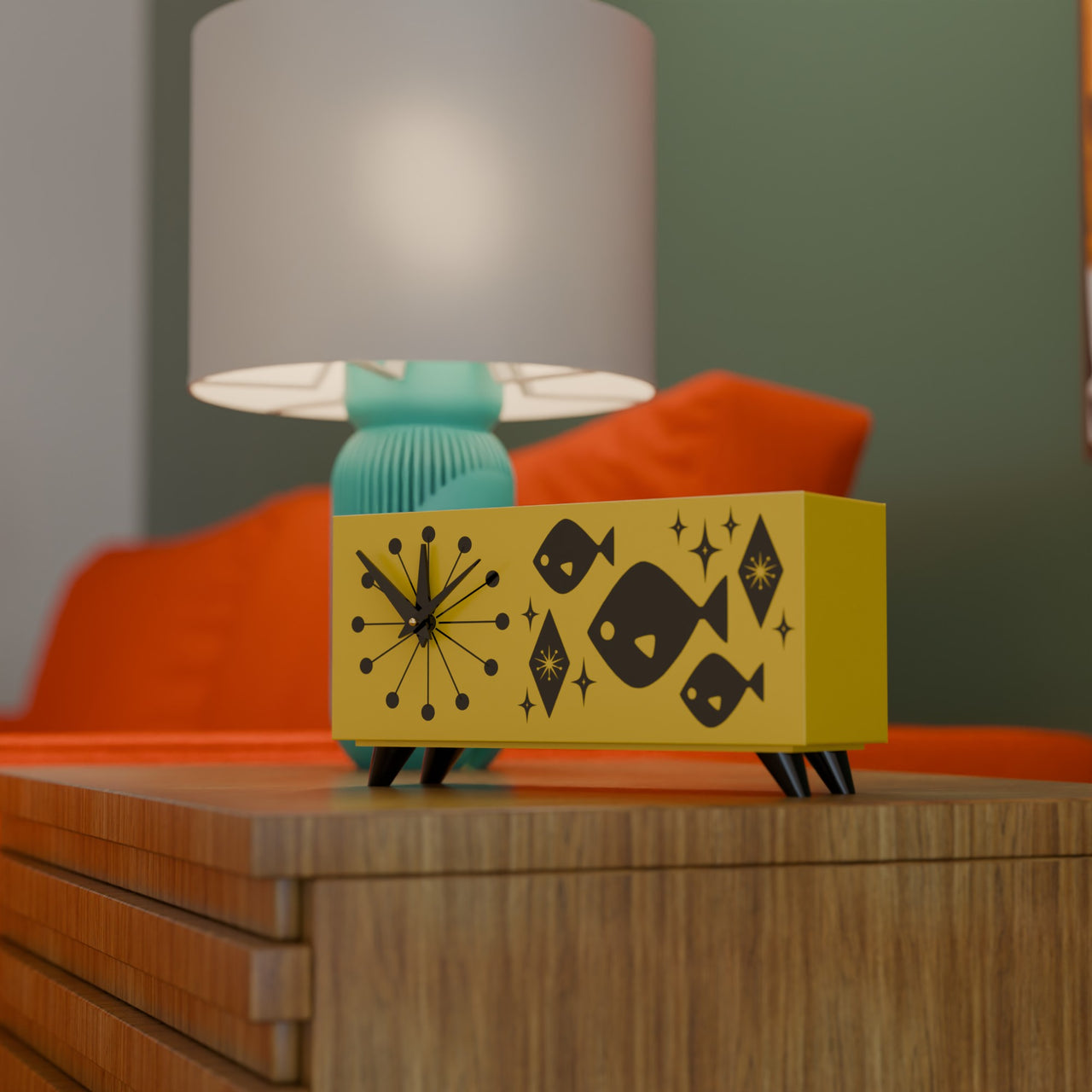 Atomic Fish Mid-Century Modern Atomic Space-Age Clock