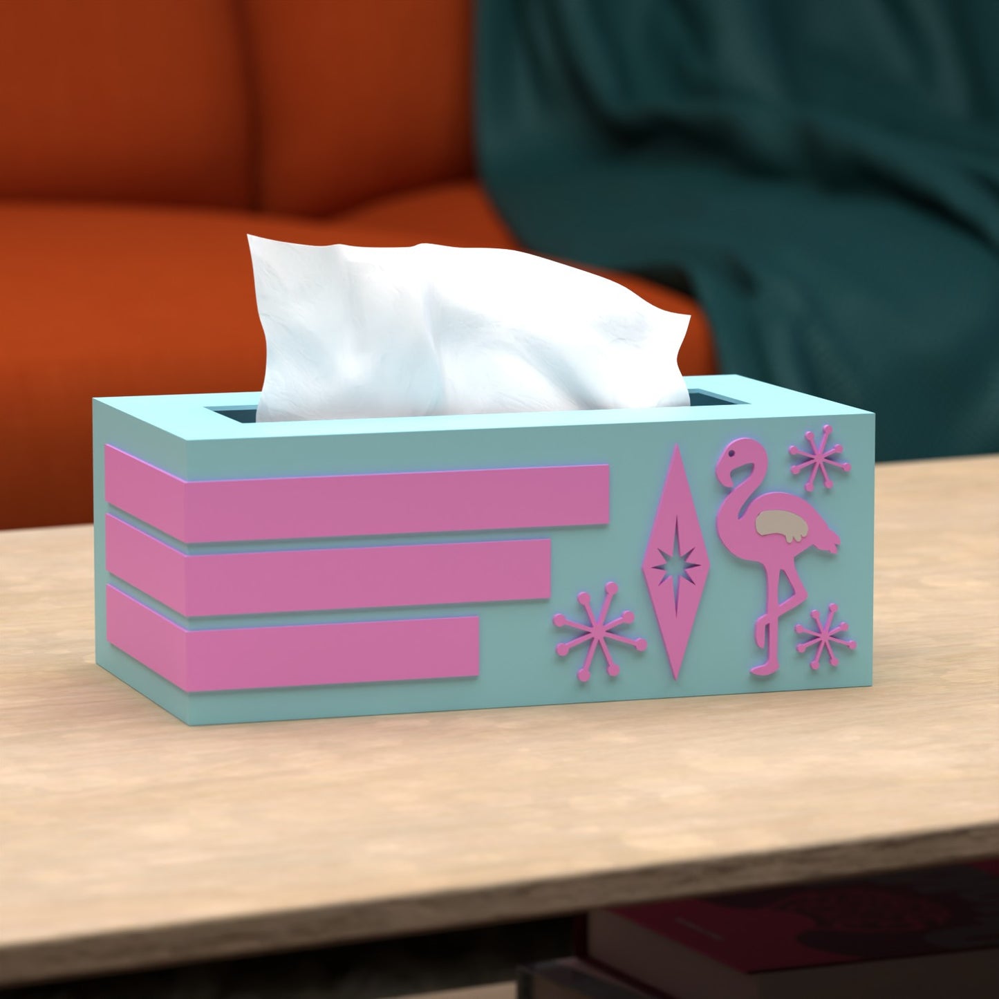Atomic Flamingo Retro Rectangle Tissue Box Cover