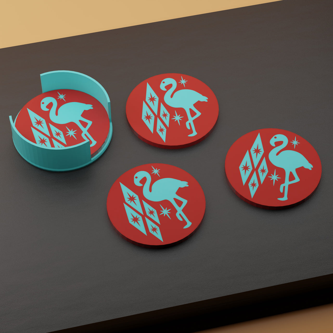 Atomic Flamingo Coaster Set