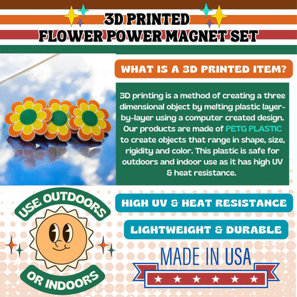 Retro Flower Power Magnet Set (Set of 3)