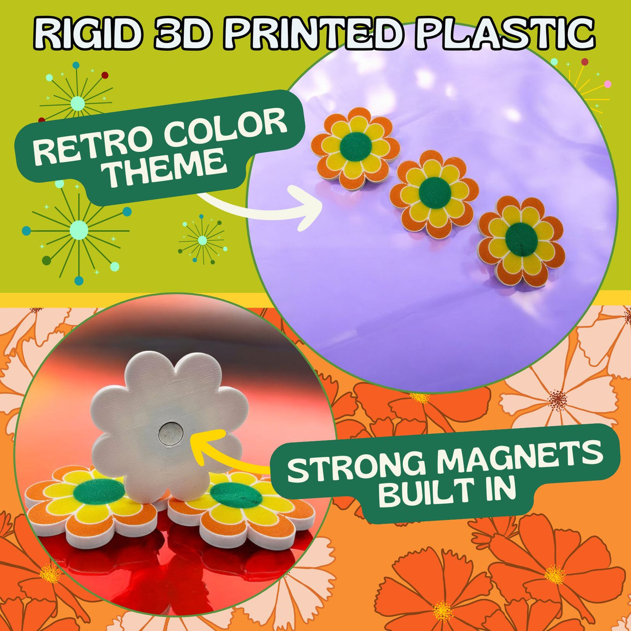 Retro Flower Power Magnet Set (Set of 3)