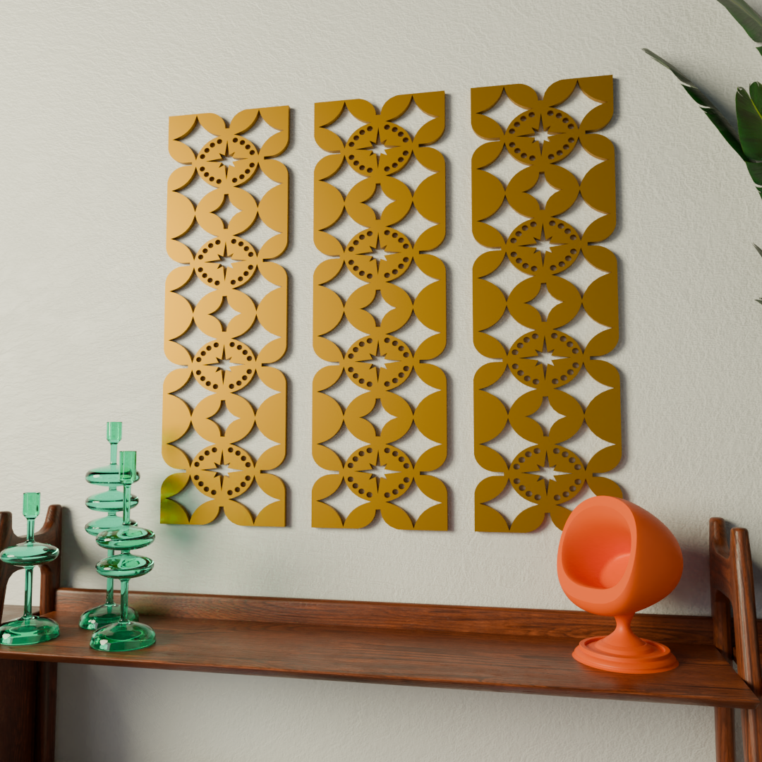 Mid Century Modern Flower Wave Starburst Wall Panel Set