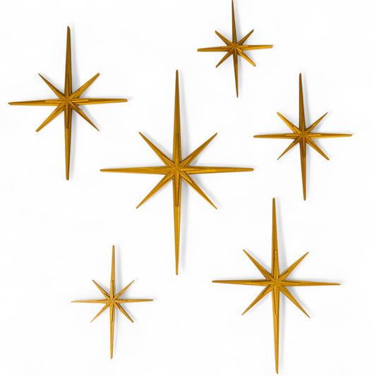 Mini Elongated Mid Century Modern Starbursts Wall Decor Set of 6