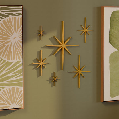 Mini Elongated Mid Century Modern Starbursts Wall Decor Set of 6