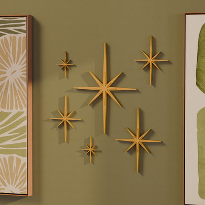 Mini Elongated Mid Century Modern Starbursts Wall Decor Set of 6