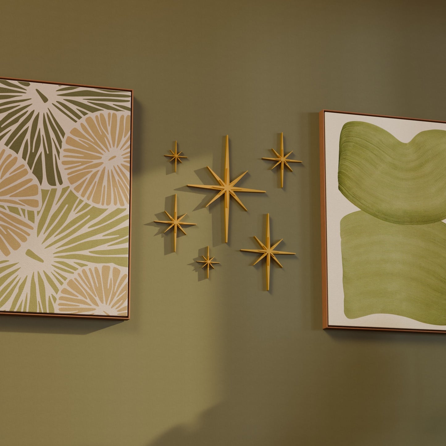 Mini Elongated Mid Century Modern Starbursts Wall Decor Set of 6