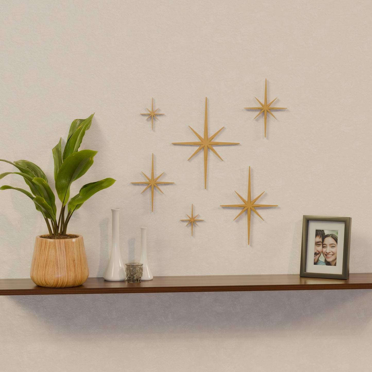 Mini Elongated Mid Century Modern Starbursts Wall Decor Set of 6