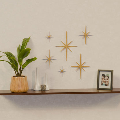 Mini Elongated Mid Century Modern Starbursts Wall Decor Set of 6
