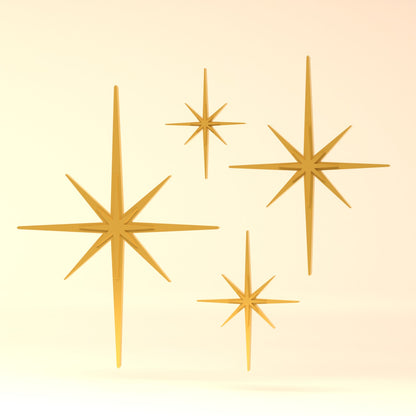 Mid Century Modern Elongated Starbursts Set of 4