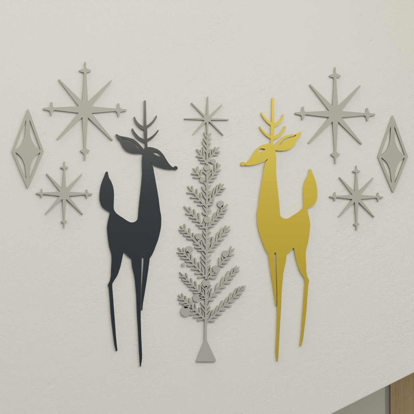 Holiday Retro Deer & Tree Diamond Starburst Wall Decor