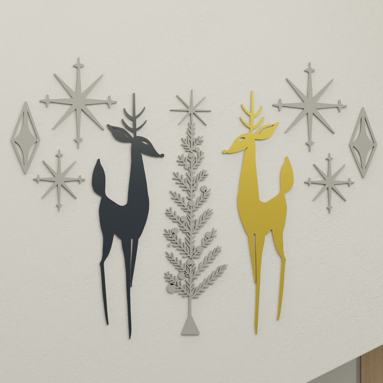 Holiday Retro Deer & Tree Diamond Starburst Wall Decor