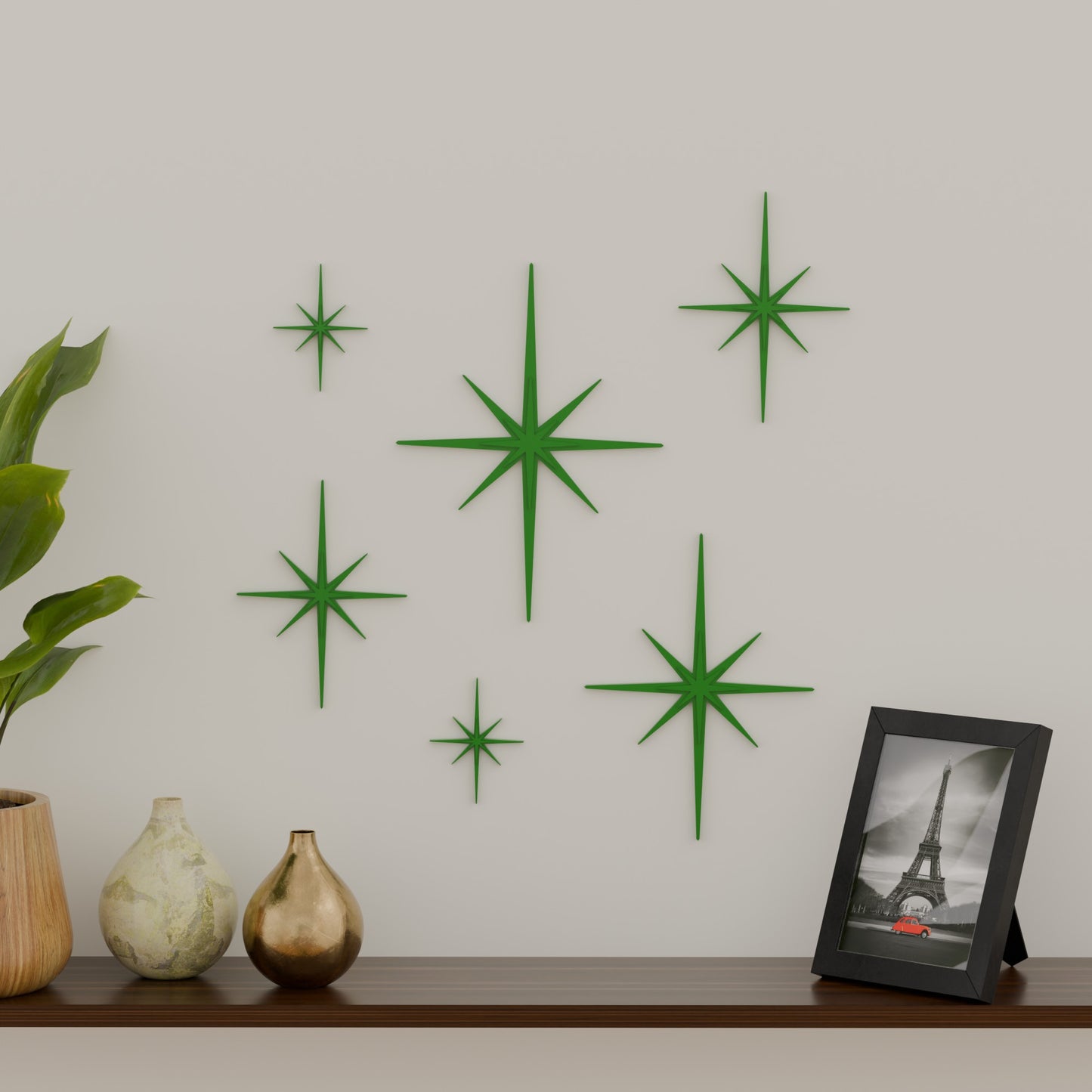 Mini Elongated Mid Century Modern Starbursts Wall Decor Set of 6