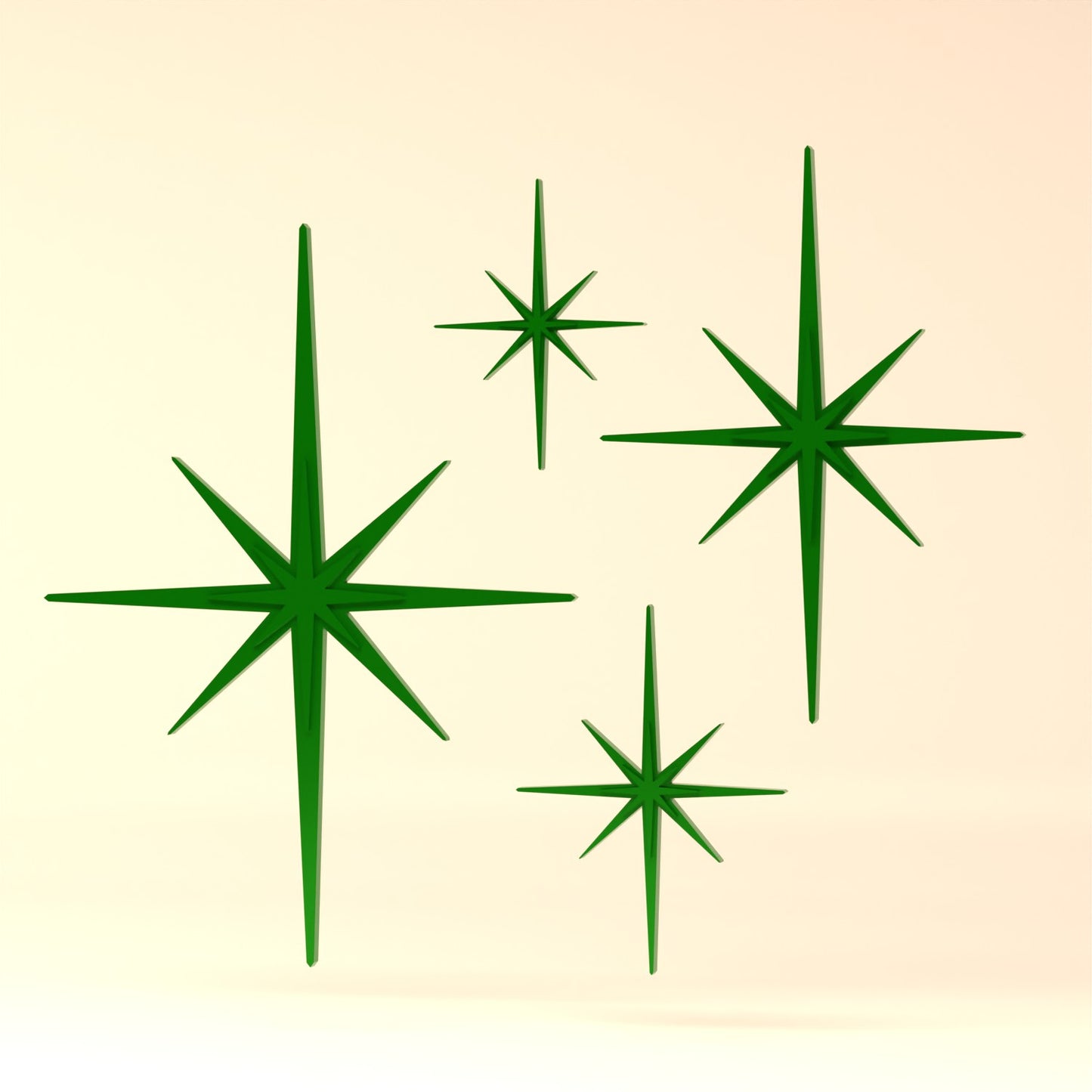 Mid Century Modern Elongated Starbursts Set of 4