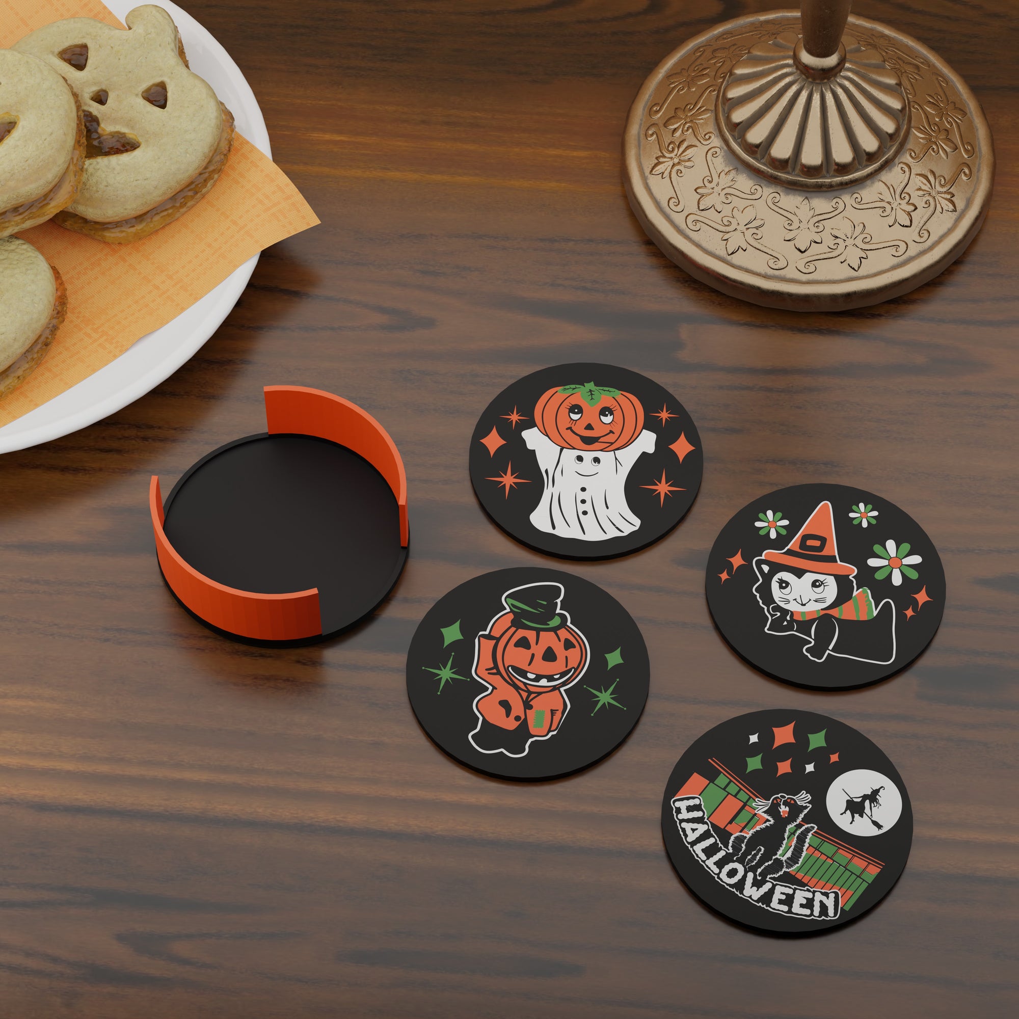 Retro Vintage Style Mid Century Halloween Coaster Set of 4