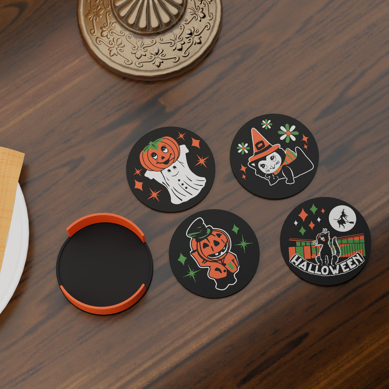 Retro Vintage Style Mid Century Halloween Coaster Set of 4