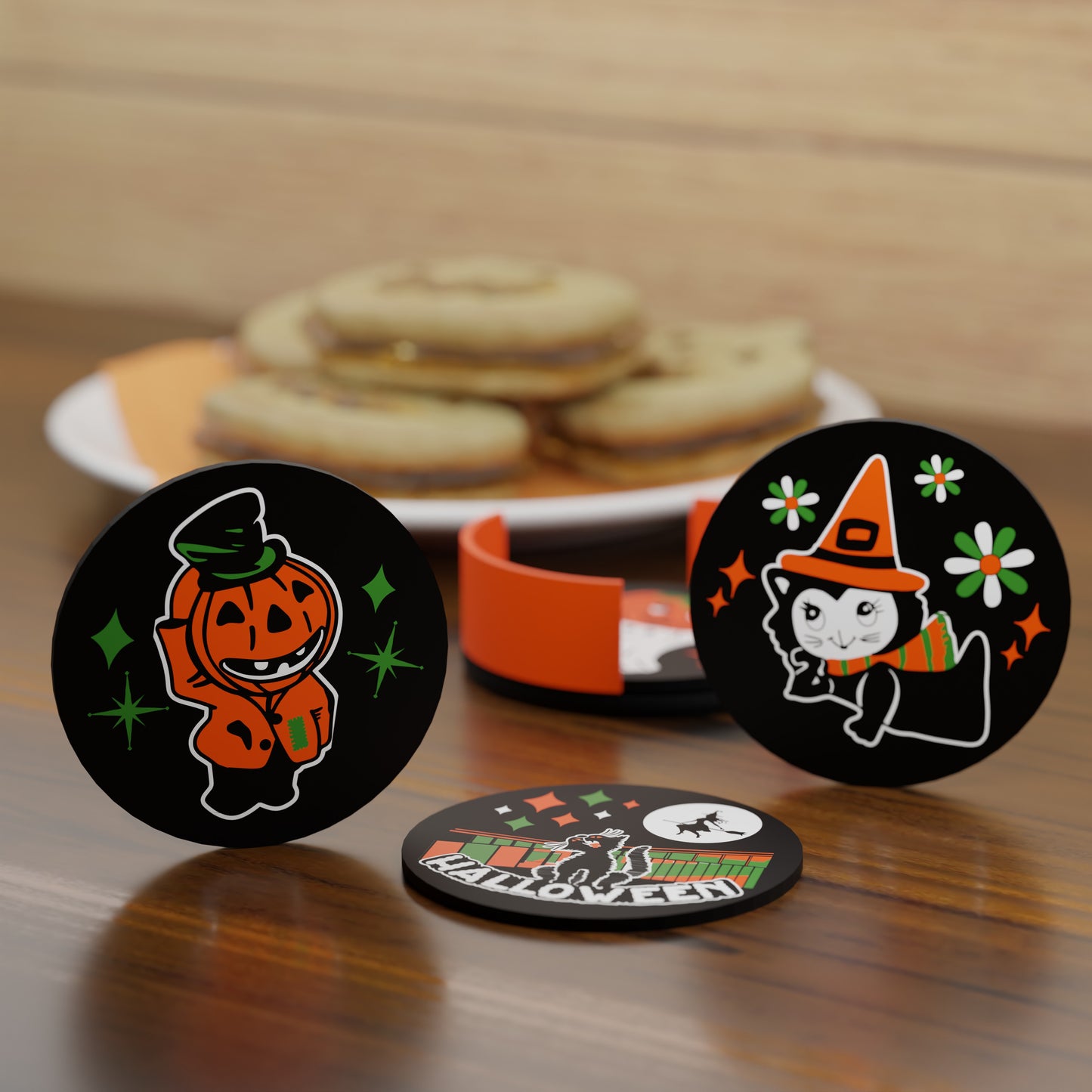 Retro Vintage Style Mid Century Halloween Coaster Set of 4