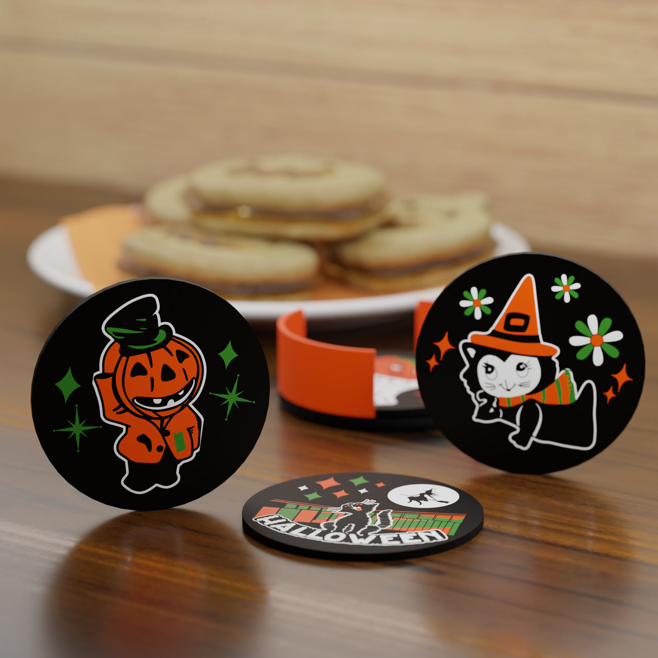 Retro Vintage Style Mid Century Halloween Coaster Set of 4