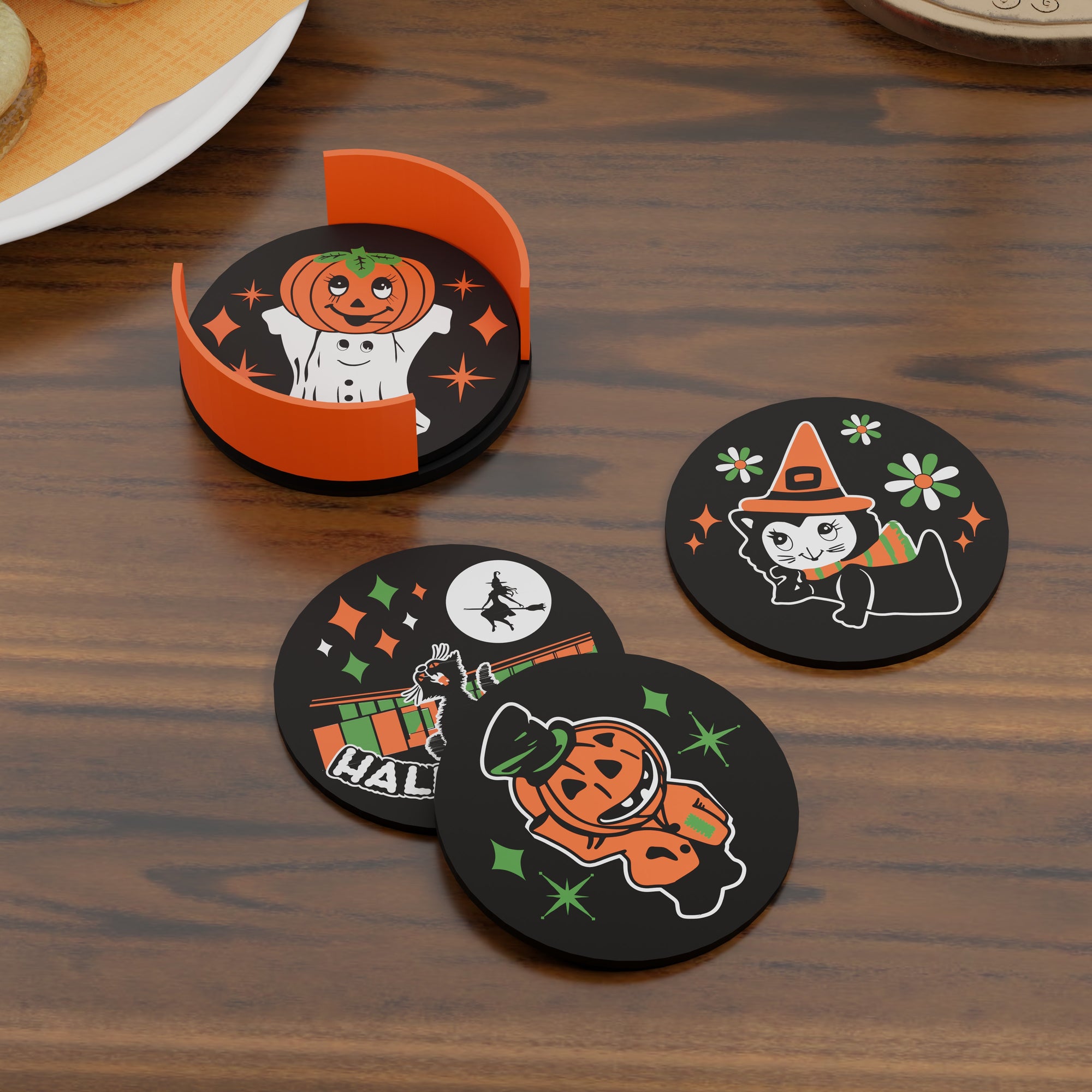 Retro Vintage Style Mid Century Halloween Coaster Set of 4