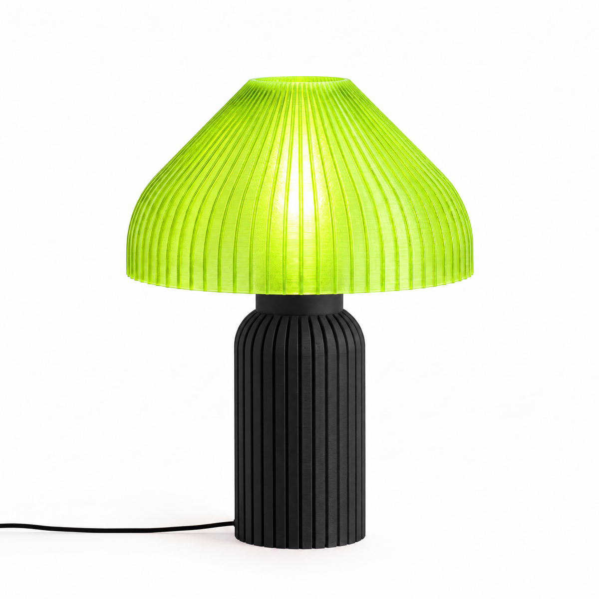 Chanterelle mushroom lamp with Black base and Radioactive Lime shade