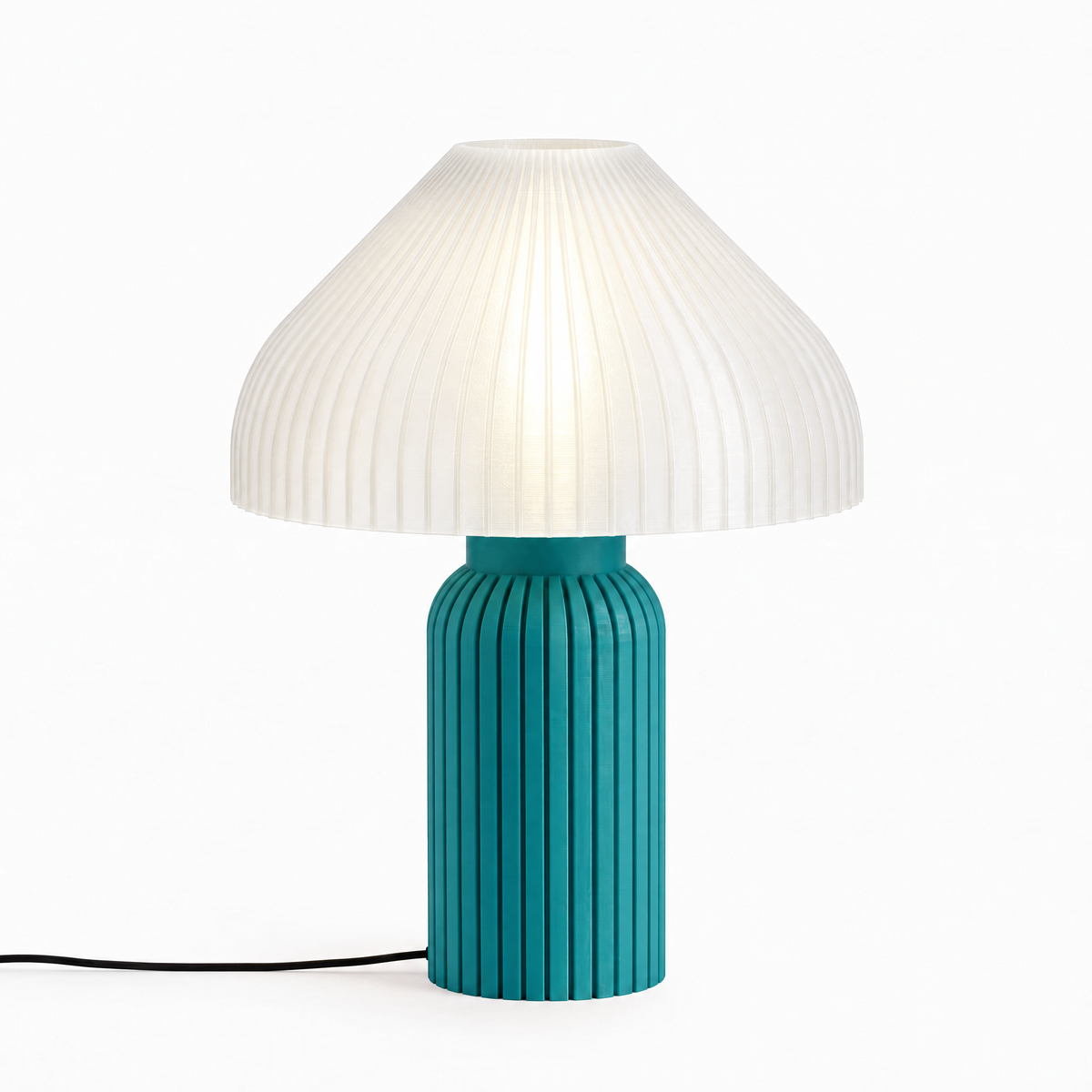 Chanterelle mushroom lamp with Teal base and White shade