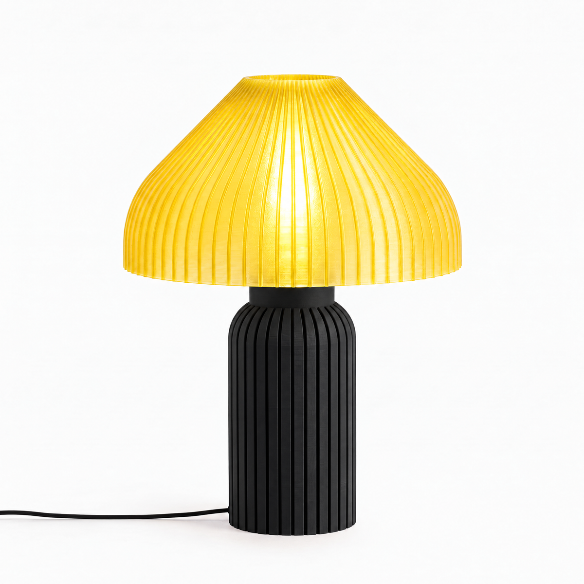 Chanterelle mushroom lamp with Black base and Solar Flare Yellow shade