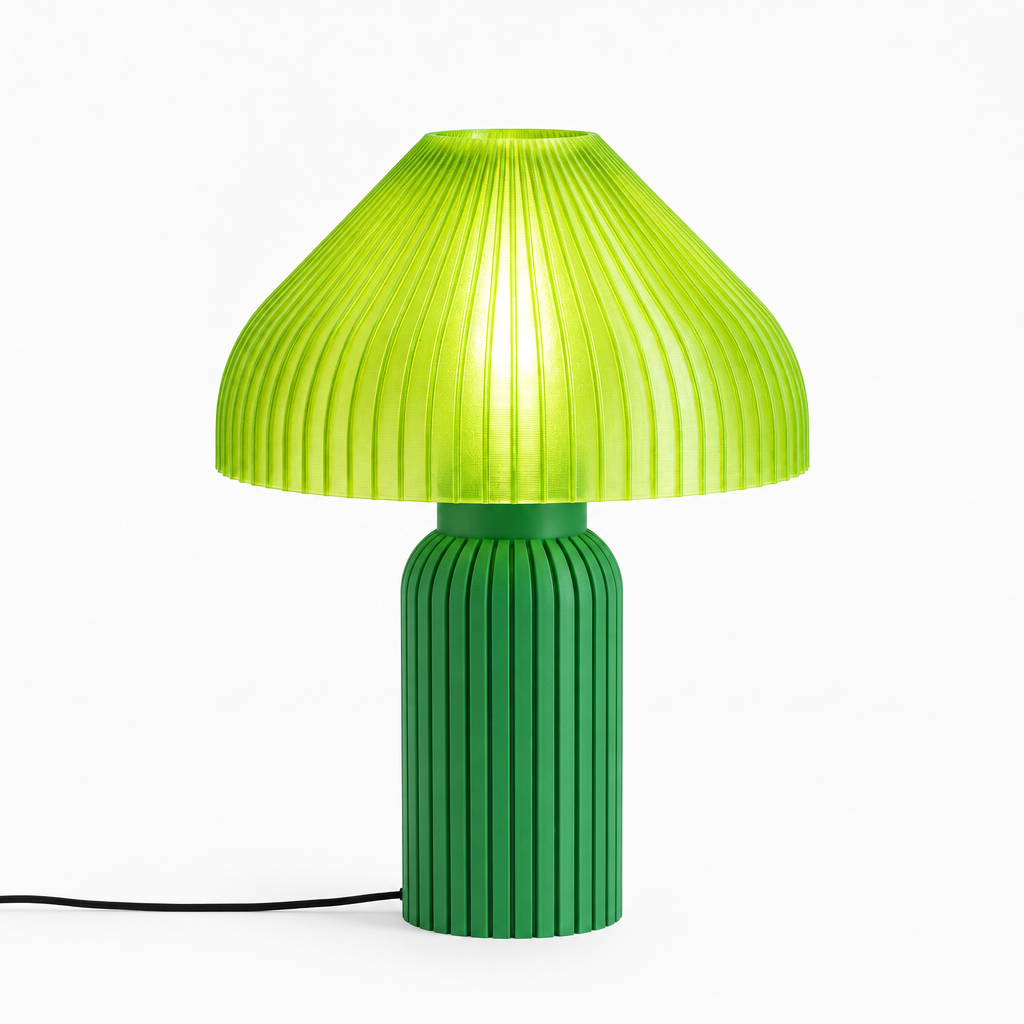 Chanterelle mushroom lamp with Green base and Radioactive Lime shade