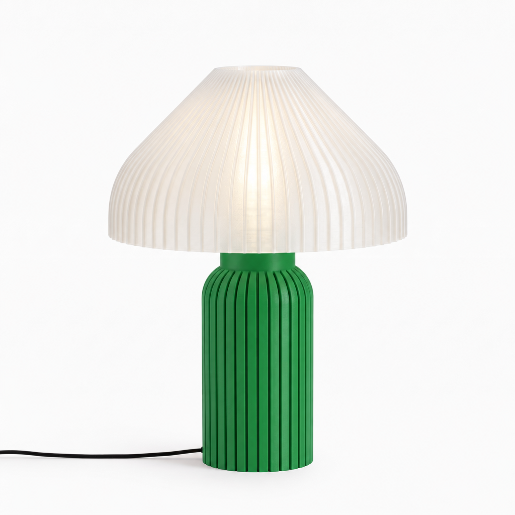 Chanterelle mushroom lamp with Green base and White shade