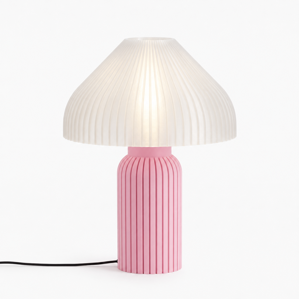 Chanterelle mushroom lamp with Pink base and White shade