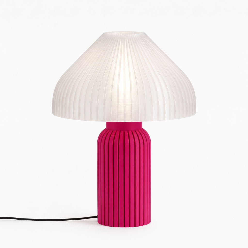 Chanterelle mushroom lamp with Magenta base and White shade