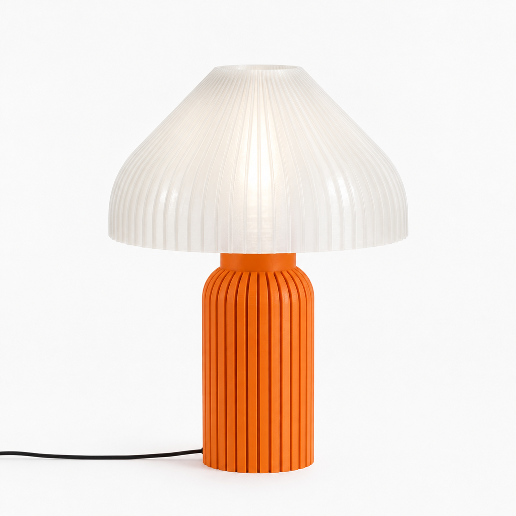 Chanterelle mushroom lamp with Orange base and White shade