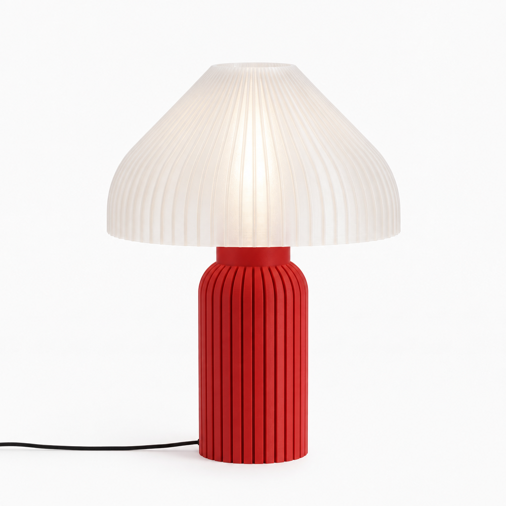 Chanterelle mushroom lamp with Red base and White shade
