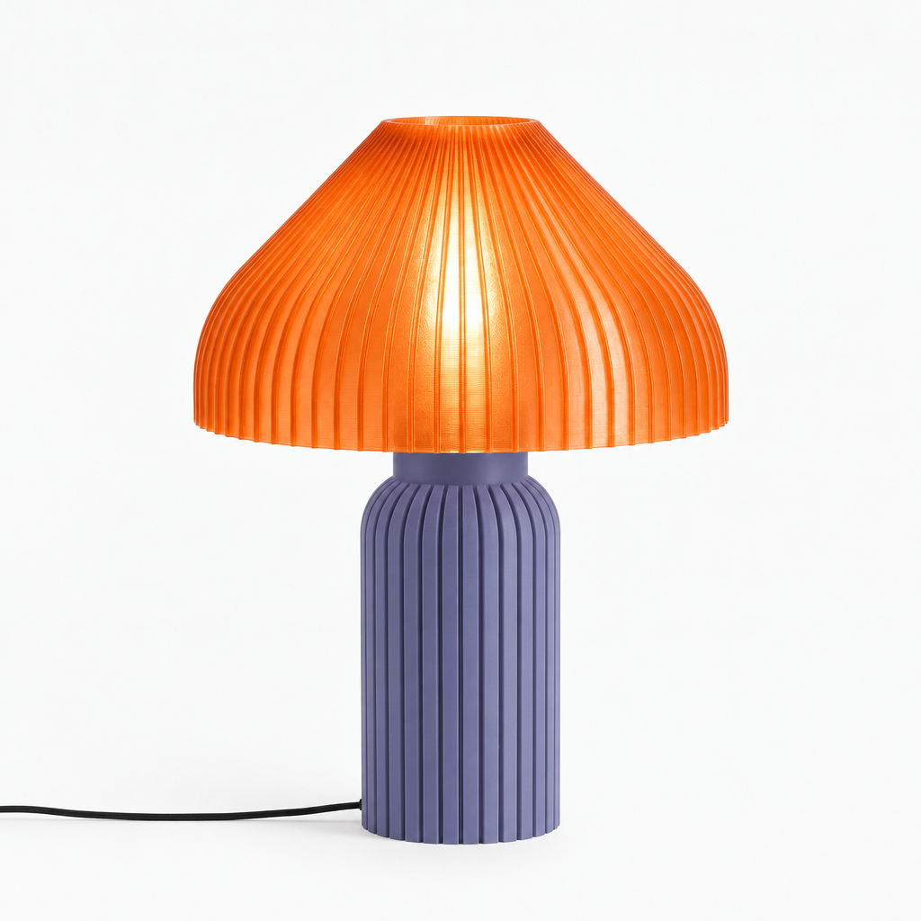 Chanterelle mushroom lamp with Titanium base and Supernova Orange shade