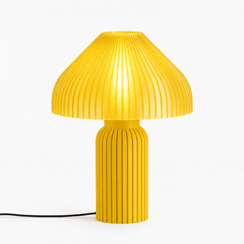 Chanterelle mushroom lamp with Yellow base and Solar Flare Yellow shade