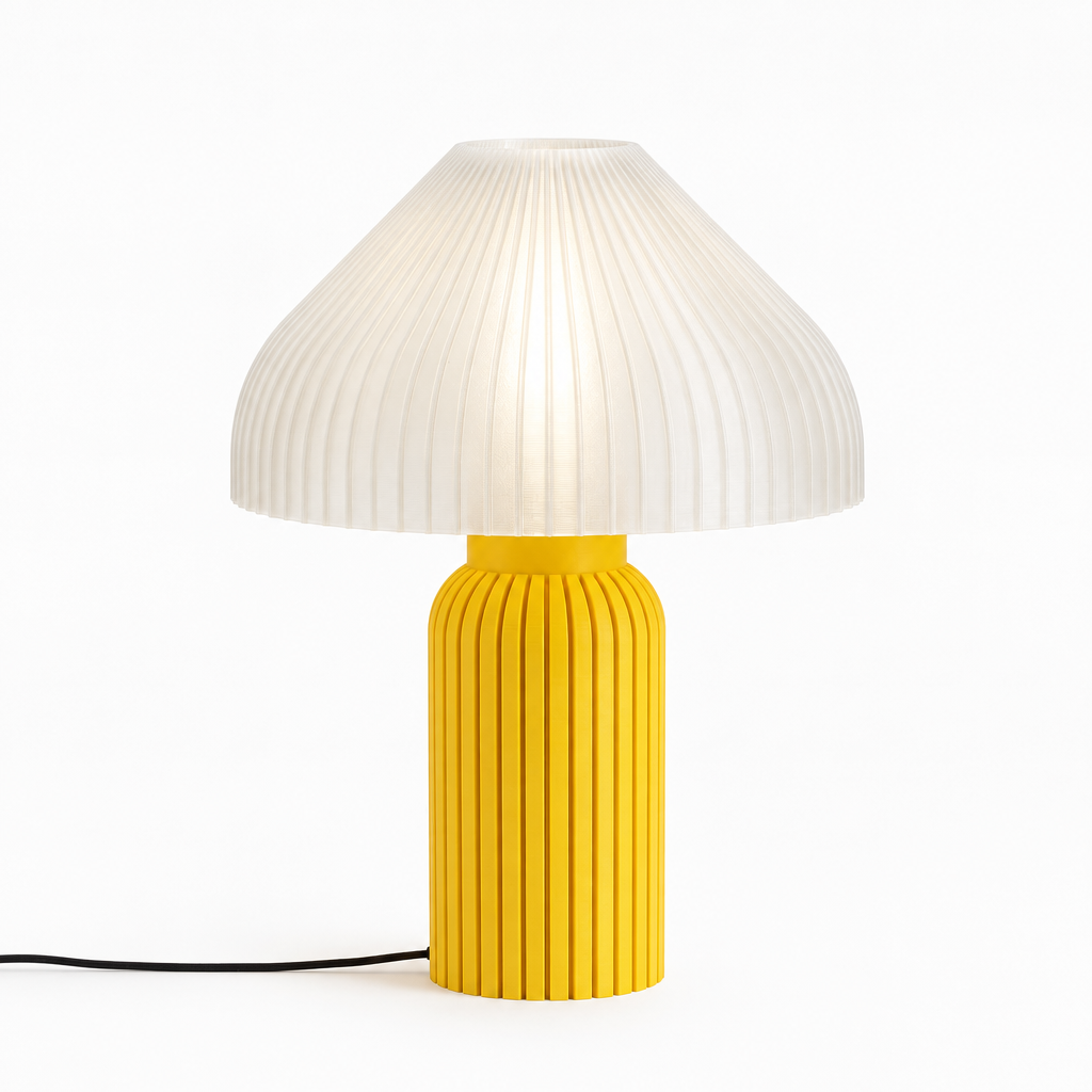 Chanterelle mushroom lamp with Yellow base and White shade