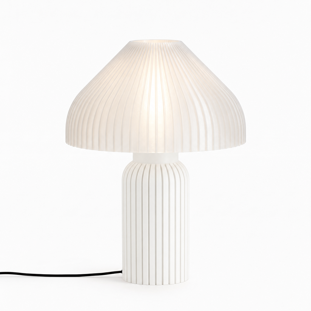 Chanterelle mushroom lamp with White base and White shade