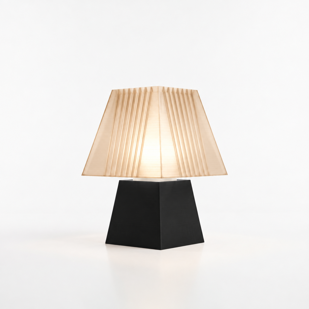 Soloarique mini table lamp with Black base and Stardust Champagne shade