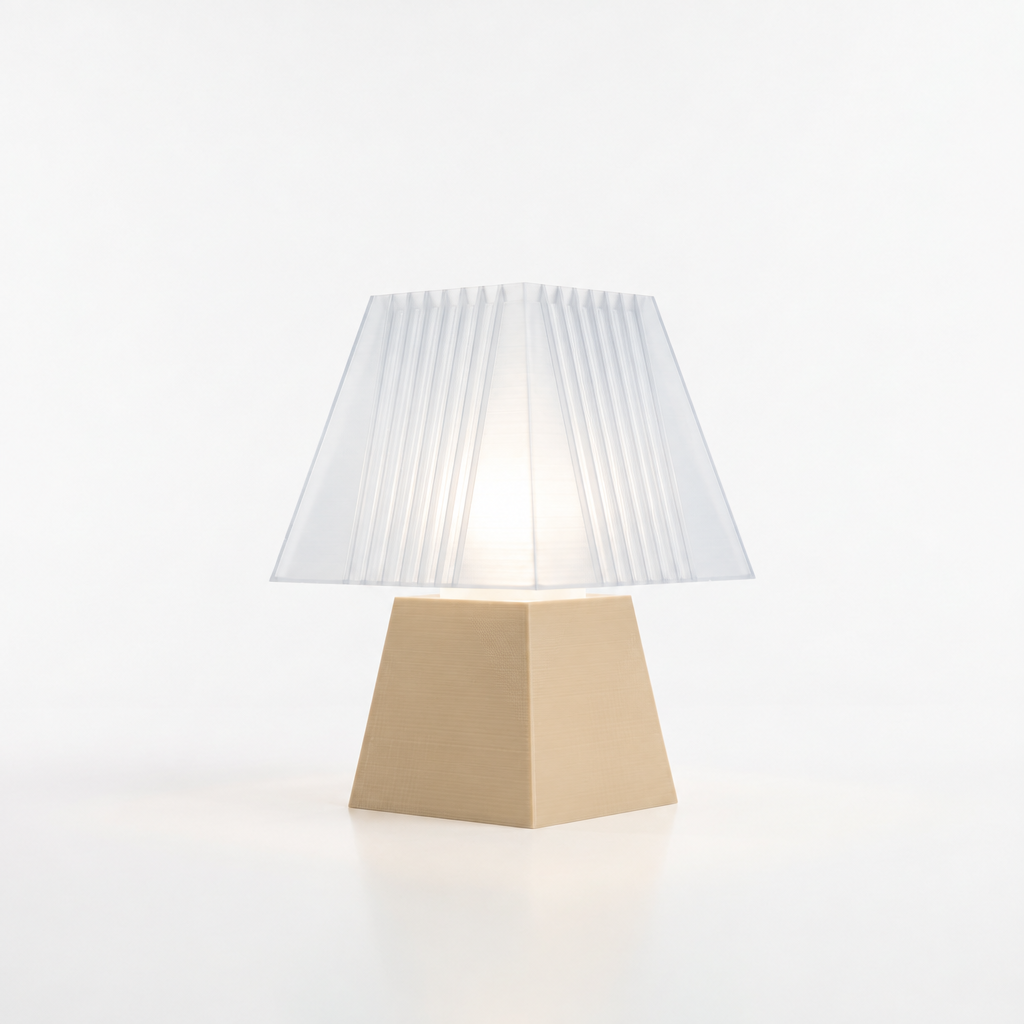 Soloarique mini table lamp with Beige base and Lunar Clear Frost shade