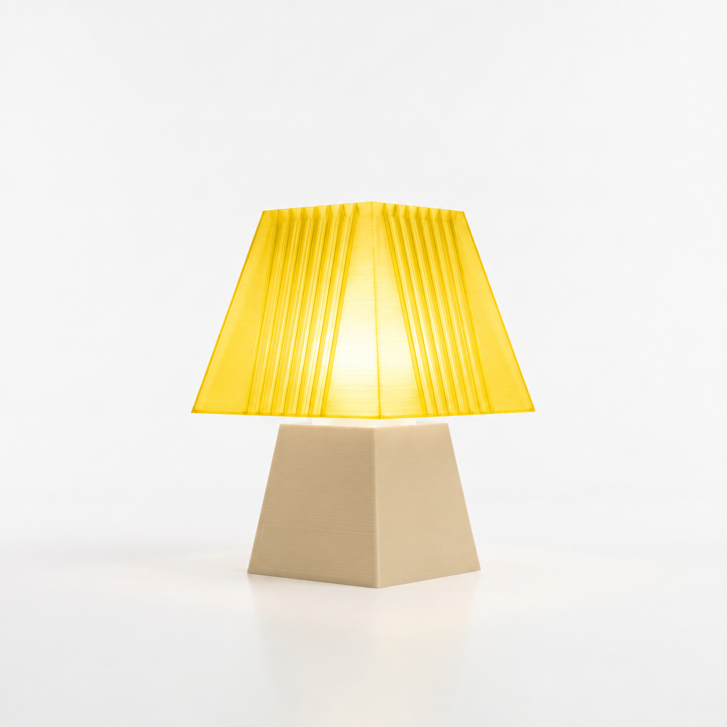 Soloarique mini table lamp with Beige base and Solar Flare Yellow shade