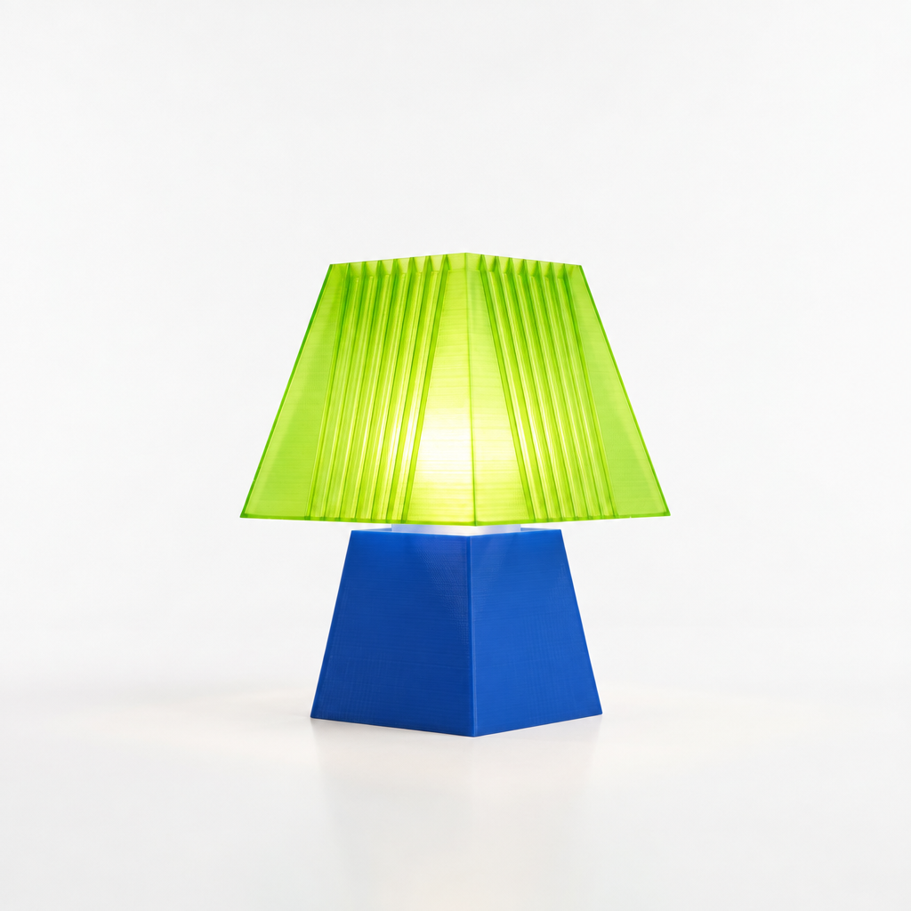 Soloarique mini table lamp with Blue base and Radioactive Lime shade