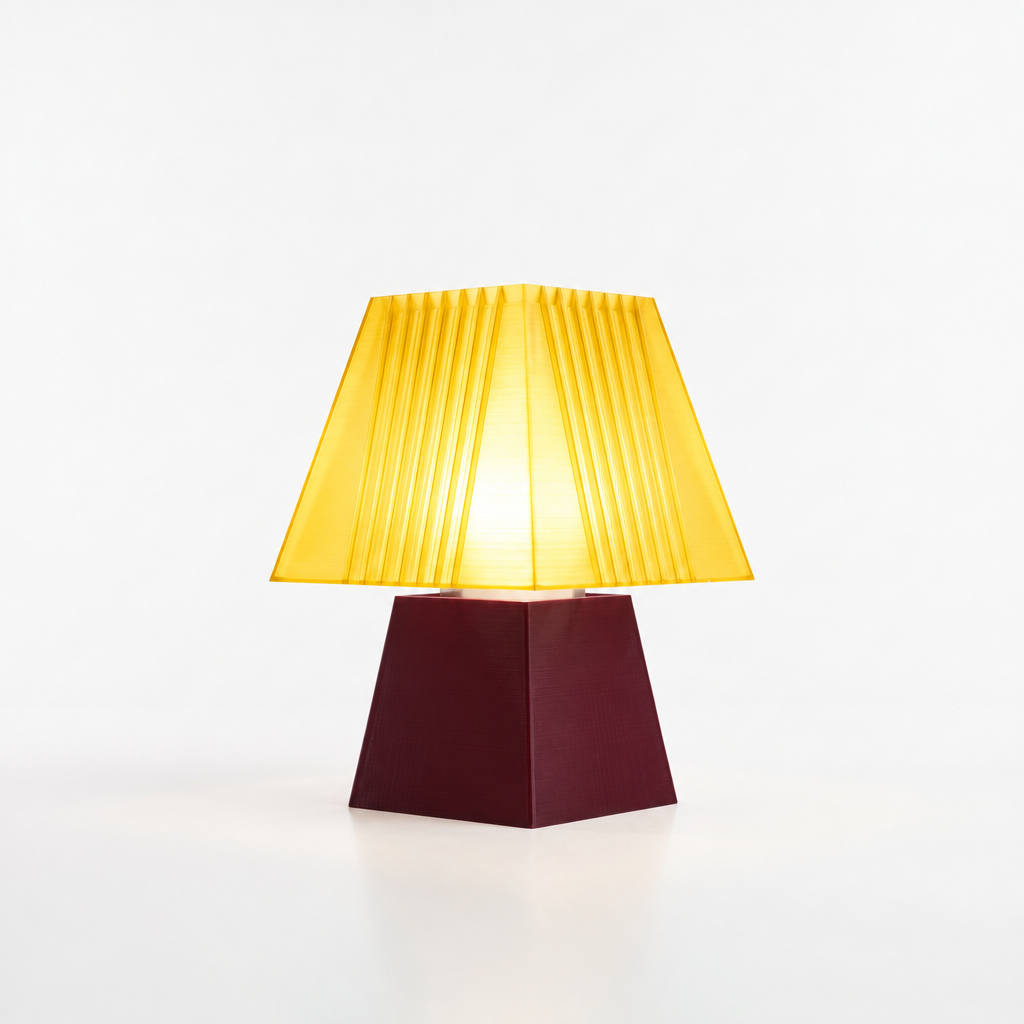 Soloarique mini table lamp with Black Cherry base and Solar Flare Yellow shade