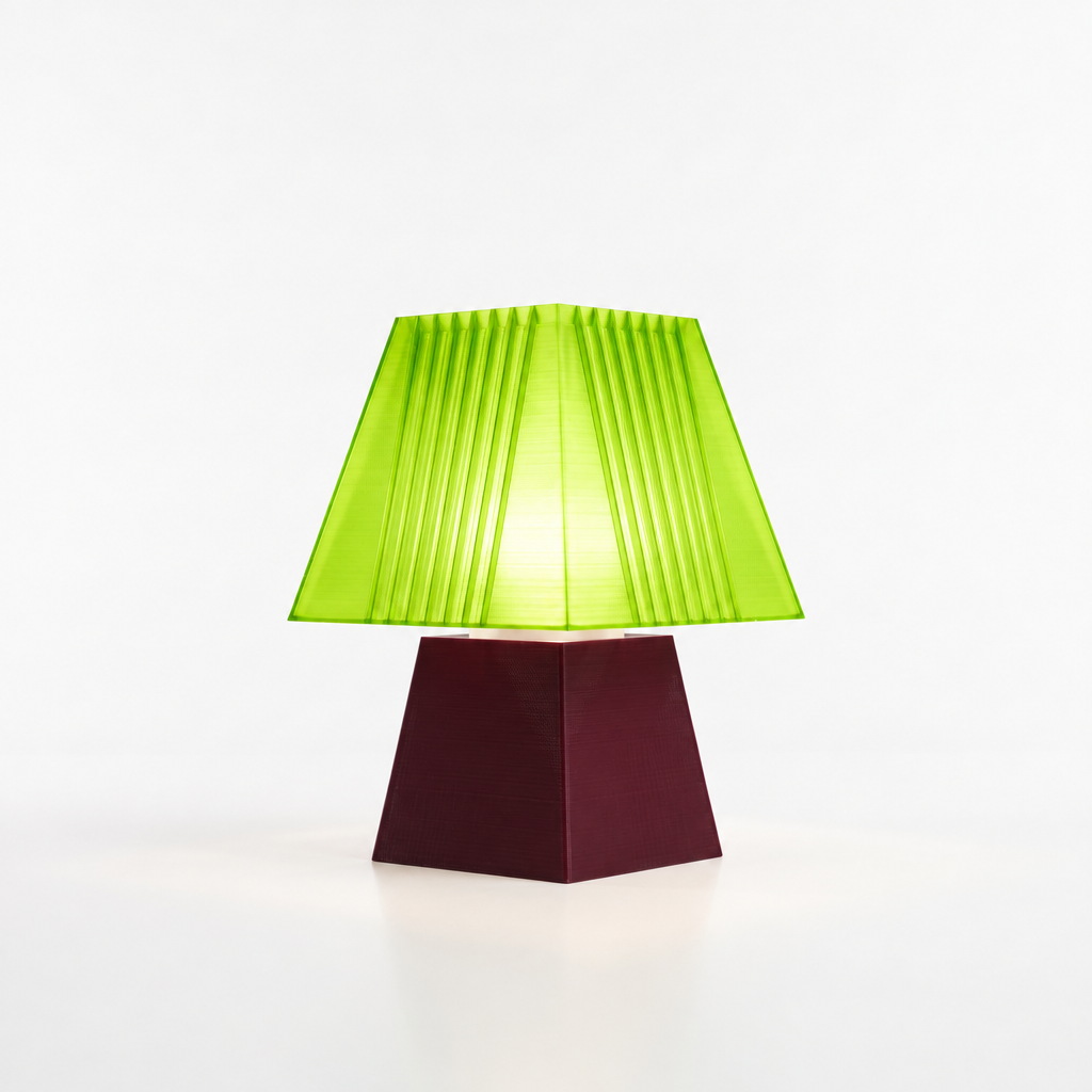 Soloarique mini table lamp with Black Cherry base and Radioactive Lime shade