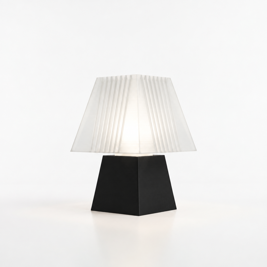Soloarique mini table lamp with Black base and White shade