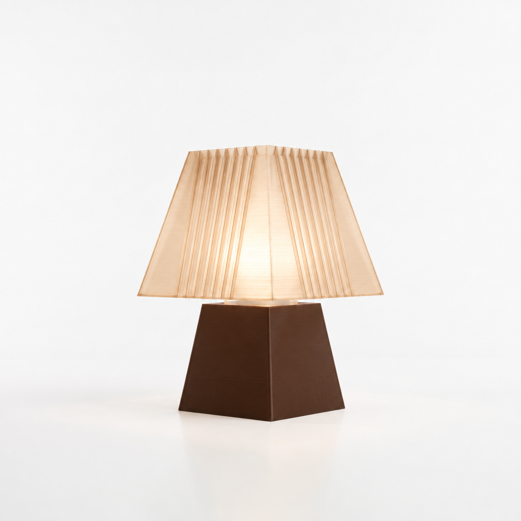 Soloarique mini table lamp with Dark Brown base and Stardust Champagne shade