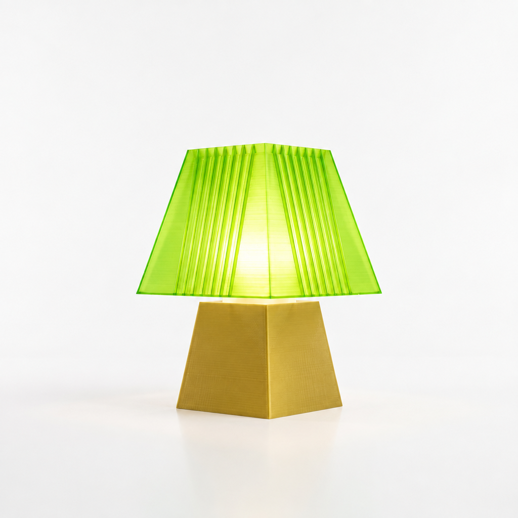 Soloarique mini table lamp with Gold base and Radioactive Lime shade