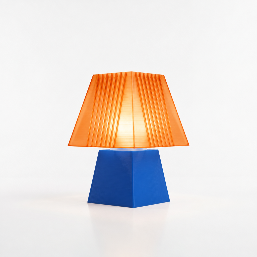 Soloarique mini table lamp with Blue base and Supernova Orange shade