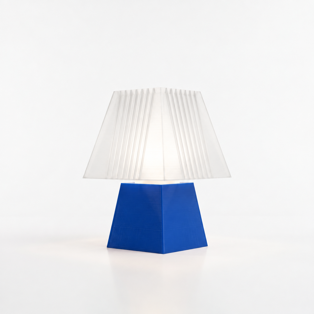 Soloarique mini table lamp with Blue base and White shade